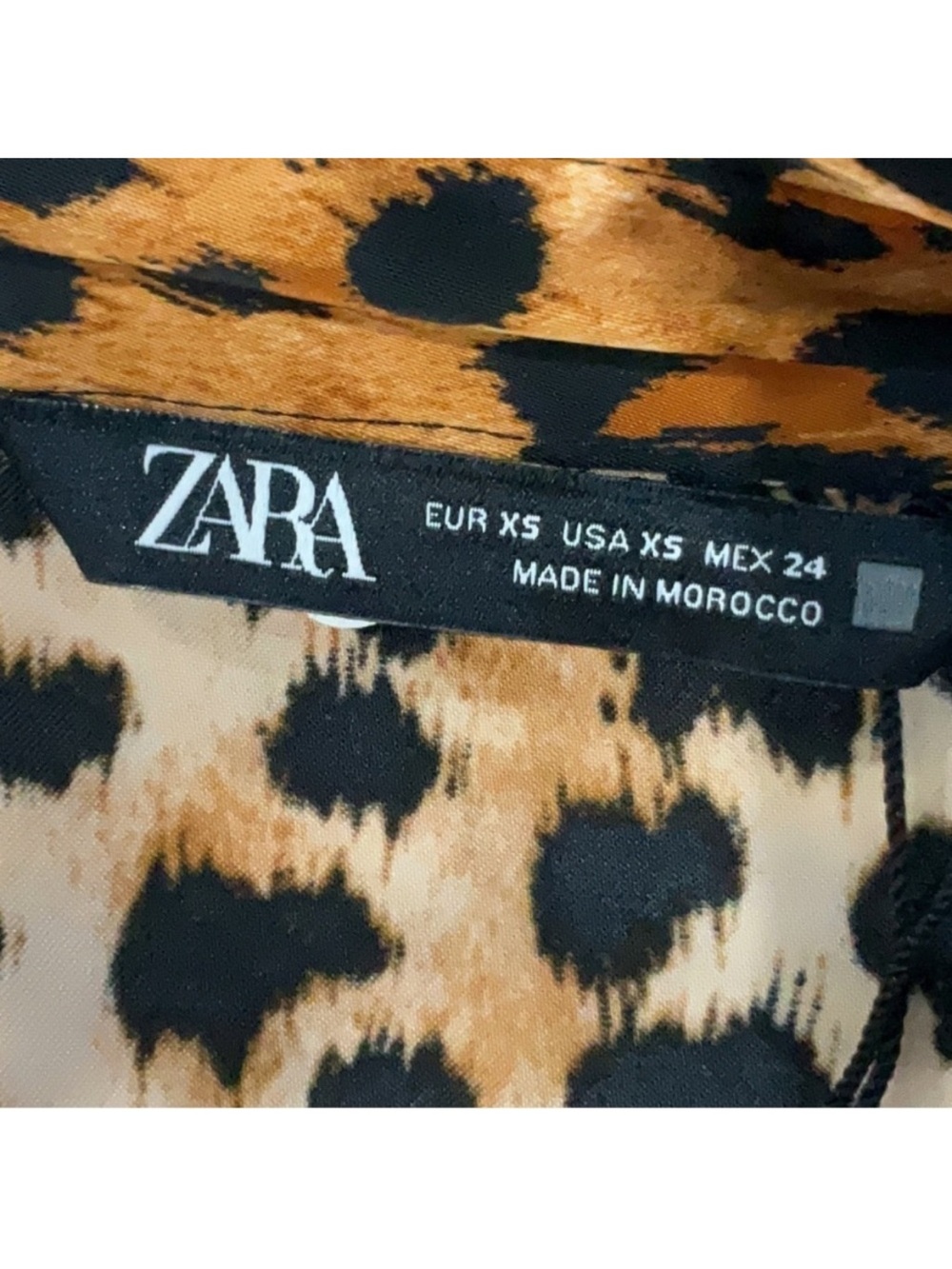 Zara Satin Leopard Print Button Down Blouse Brown Black Long Sleeve Women XS NWT - Picture 5 of 7